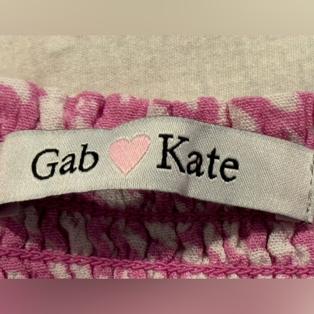 Women’s Gab Kate Smocked Ruffled Hem Puff Sleeves Pink & White Blouse: S - Picture 6 of 7
